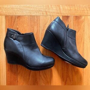 New Black Leather Wedge Ankle Boots